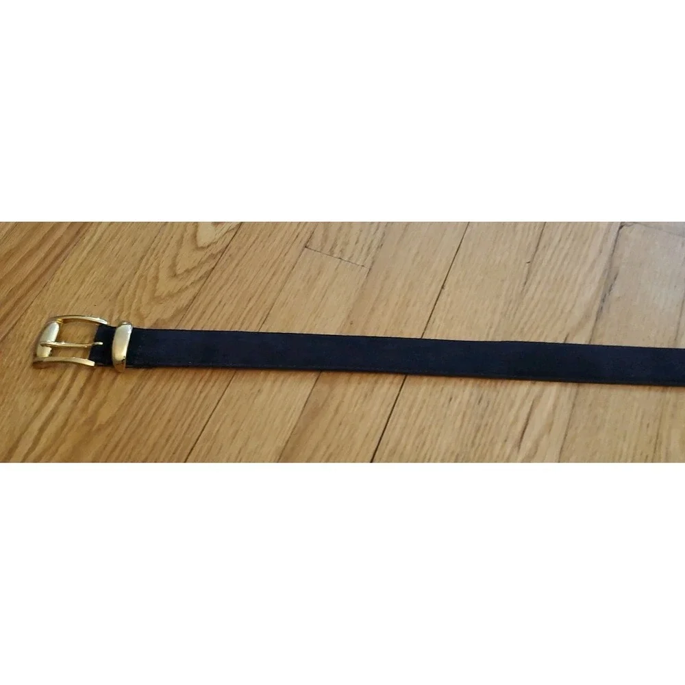 Talbots Black Genuine Leather Suede Belt Golden Buckle USA Womens M Old Money